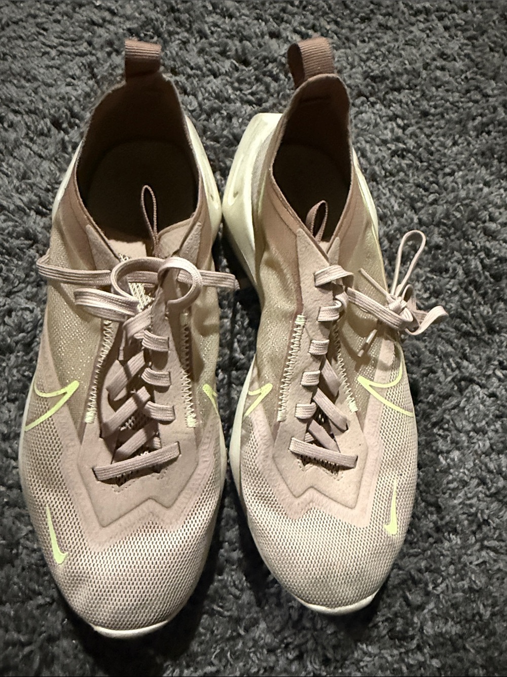Nike Light Pink Athletic Sneakers with Neon Yellow Swoosh